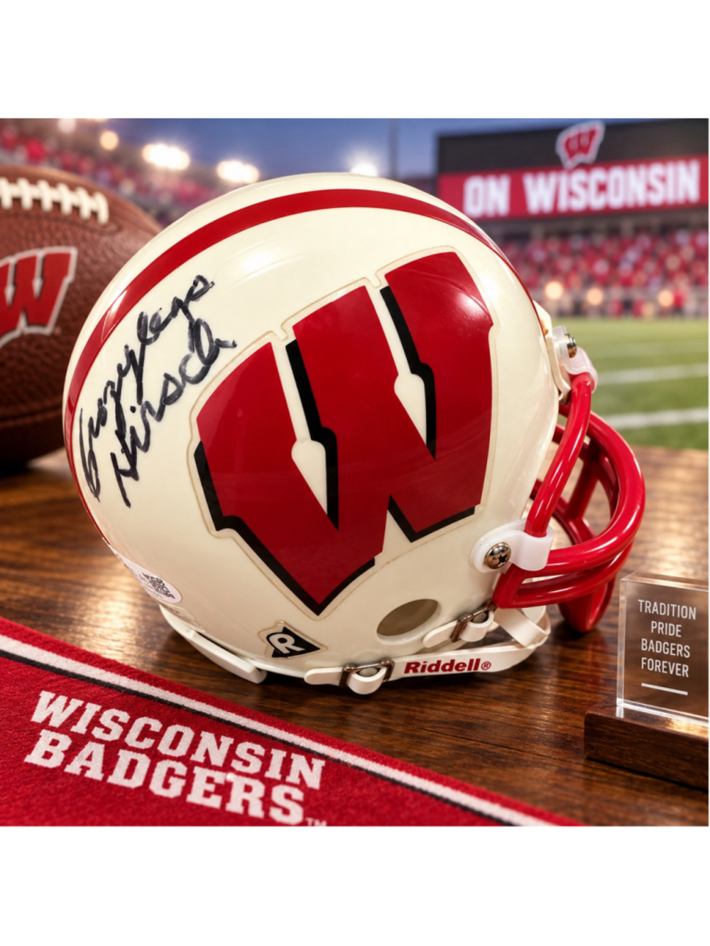 Elroy Crazylegs Hirsch Signed Wisconsin Badgers Riddell Mini Helmet JSA HOF